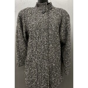 Vtg Wool Coat Women 4 Pet Black White Hidden Buttons Pockets 80s 90s